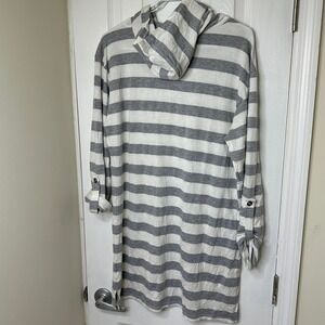 Sandiva Womens Striped Hoodie Tunic Grey White Long Sleeve Roll Tab Pocket M